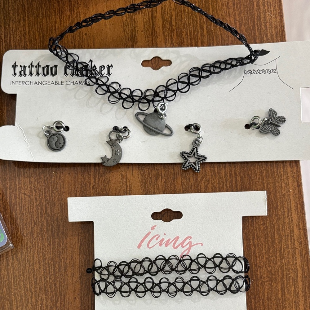 Icing Black Tattoo Choker Set with Charms EMO GOTH